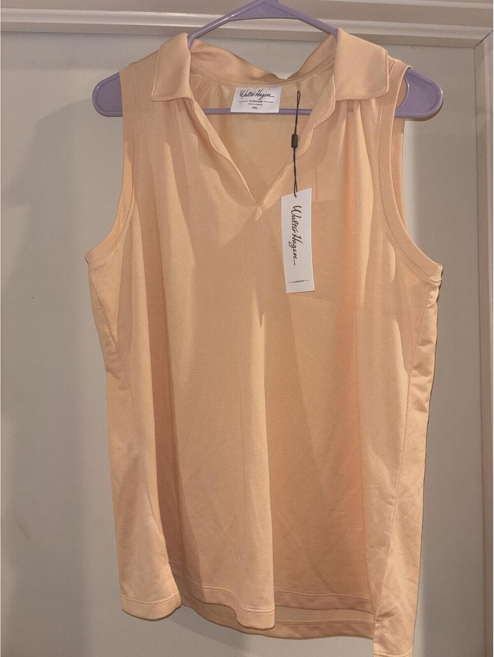 Walter Hagen Clubhouse Scallop Sleeveless Golf Polo Peach Fuzz XXL NWT